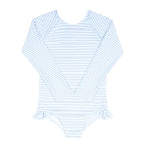 NWT Minnow Girls Powder Blue Stripe Rashguard One Piece, Size 1